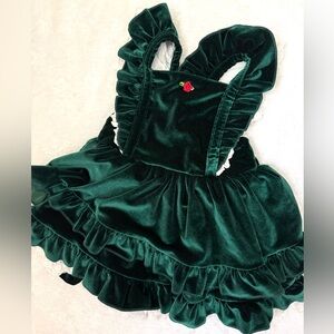 Bums and Roses Velvet Green Rose Accent Dress with Bloomers 4t